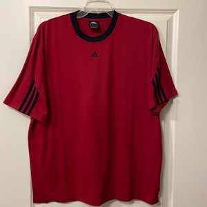 Adidas red climalite red shirt with blue stripes and logo. Used size XL